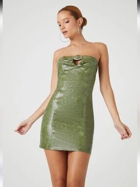 Cherry Mellow Forever 21 O Ring Green Faux Leather Tube Dress Size XS